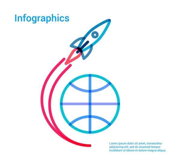 Cohete volador sobre el icono de línea plana globo — Archivo Imágenes Vectoriales