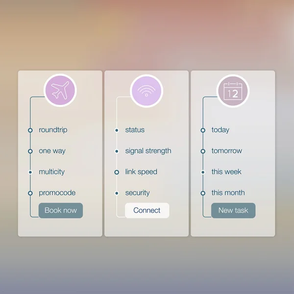 Átlátszó app felhasználói felület varázsló gombok a minimalista hátteret — Stock Vector