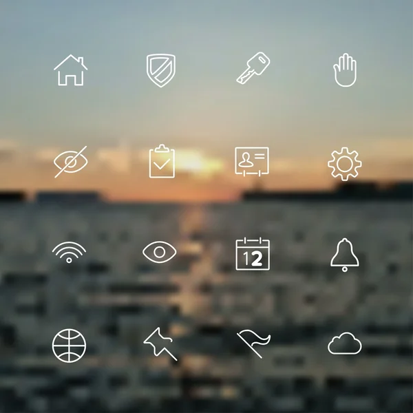 Collection d'icônes modernes de ligne simple pour interface mobile sur fond flou — Image vectorielle