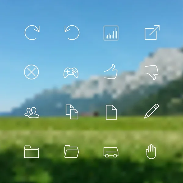 Sammlung einfacher, moderner Symbole für mobile Benutzeroberfläche auf verschwommenem Hintergrund — Stockvektor