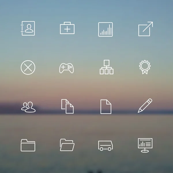 Collection d'icônes modernes de ligne simple pour interface mobile sur fond flou — Image vectorielle