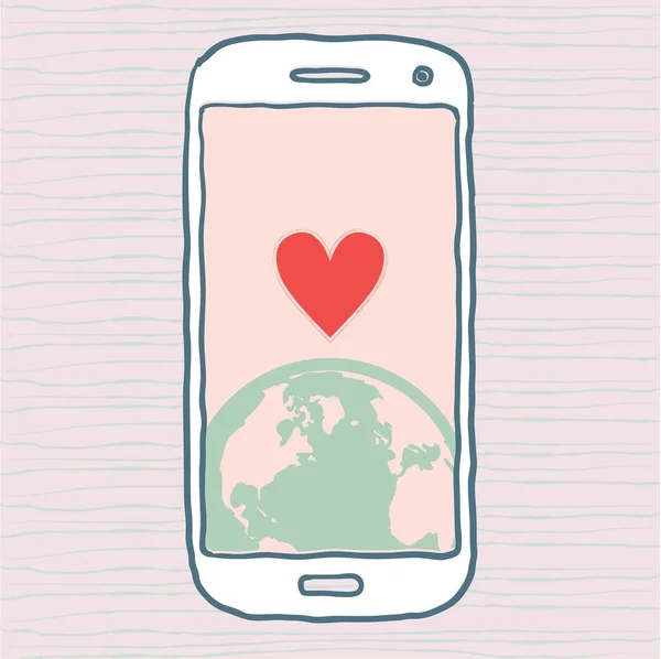 心与全球各地的移动电话 — 图库矢量图片