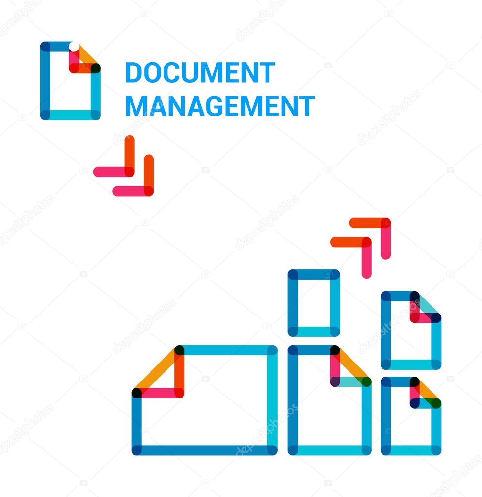Set flat line icons on topic of document management
