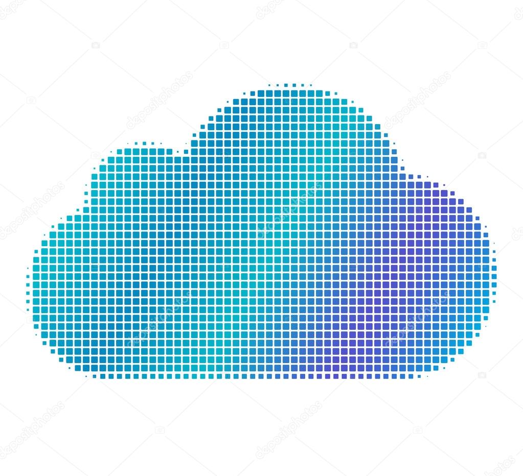 Blue square raster dot pattern style cloud icon