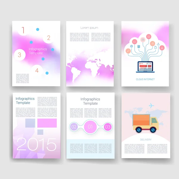 Vector brochure design templates collection. Applications and Infographic Concept. Flyer, Brochure Design Templates set. Modern flat design icons for mobile or smartphone. — Stock Vector