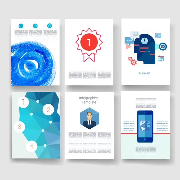Vektör broşür tasarım şablonları koleksiyonu. Uygulamalar ve Infographic kavramı. El ilanı, broşür tasarım şablonları ayarlayın. Hareket eden ya da smartphone için modern düz tasarım simgeler. — Stok Vektör