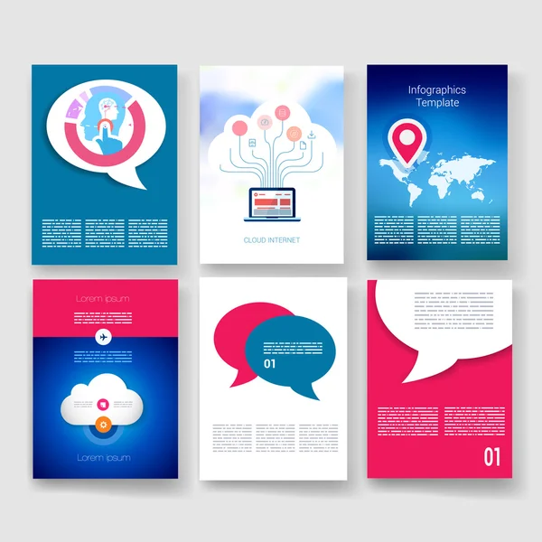 Collezione di modelli di brochure vettoriale. Applicazioni e concetto infografico. Volantino, Brochure Design Templates set. Icone moderne di design piatto per cellulare o smartphone . — Vettoriale Stock