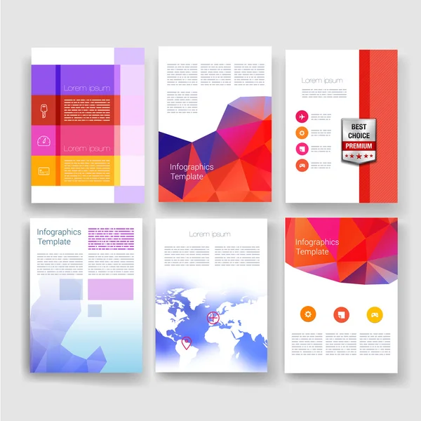 Flyer, Brochure Design Templates set. Geometric Triangular Abstract Modern Backgrounds. Mobile Technologies, Applications and Infographic Concept. — Stock Vector