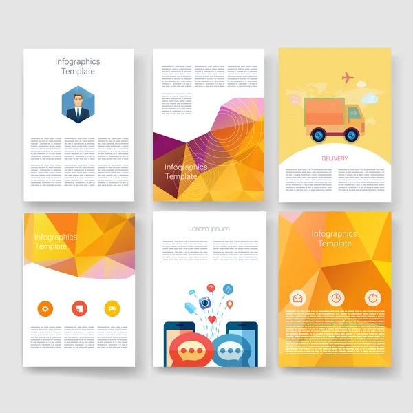 Flyer, Brochure Design Templates set. Geometric Triangular Abstract Modern Backgrounds. Mobile Technologies, Applications and Infographic Concept. — Stock Vector