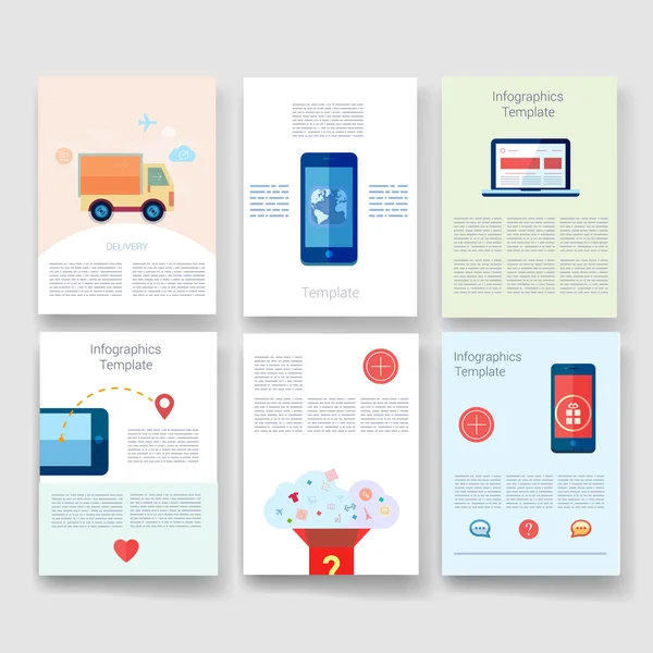 Vector brochure design templates collection. Applications and Infographic Concept. Flyer, Brochure Design Templates set. Modern flat design icons for mobile or smartphone. — Stock Vector