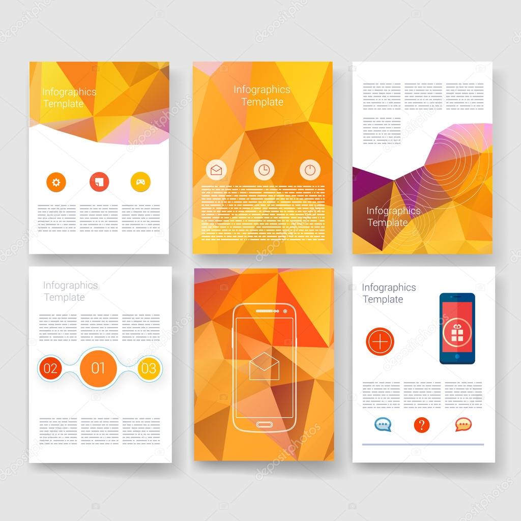 Vektor Broschure Design Templates Sammlung Anwendungen Und Infografik Konzept Flyer Broschuren Design Vorlagen Gesetzt Moderne Flache Design Icons Fur Handy Oder Smartphone Stockvektor C Dikaya Miau