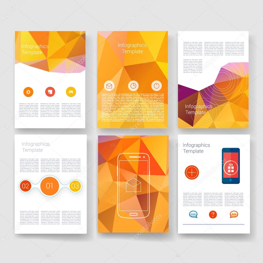 Vector brochure design templates collection. Applications and Infographic Concept. Flyer, Brochure Design Templates set. Modern flat design icons for mobile or smartphone.