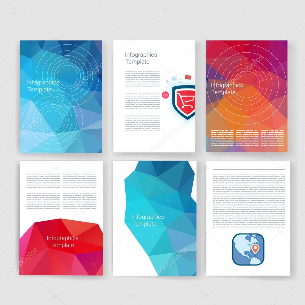 Vector brochure design templates collection. Applications and Infographic Concept. Flyer, Brochure Design Templates set. Modern flat design icons for mobile or smartphone.