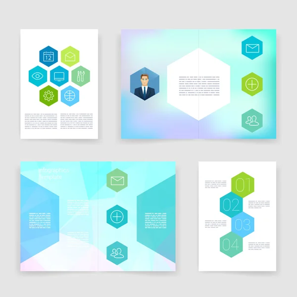 Templates. Vector brochure design collection. Applications and Infographic Concept. Flyer, Brochure Design Templates set. Modern flat design icons for mobile or smartphone on a light background. — Stock Vector