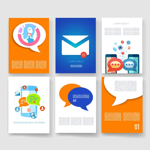 Templates. Vector brochure design collection. Applications and Infographic Concept. Flyer, Brochure Design Templates set. Modern flat design icons for mobile or smartphone on a light background. — Stock Vector