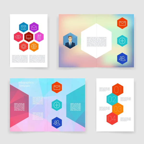 Templates. Vector brochure design collection. Applications and Infographic Concept. Flyer, Brochure Design Templates set. Modern flat design icons for mobile or smartphone on a light background. — Stock Vector