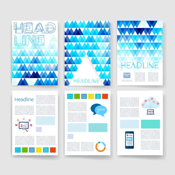 Templates. Set of Flyer, Brochure Design Templates. Mobile Technologies, Applications and Infographic Concept. Modern flat design icons for mobile or smartphone on a light background. — Stock Vector