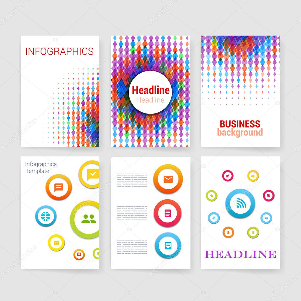 Templates. Set of Flyer, Brochure Design Templates. Mobile Technologies, Applications and Infographic Concept. Modern flat design icons for mobile or smartphone on a light background.