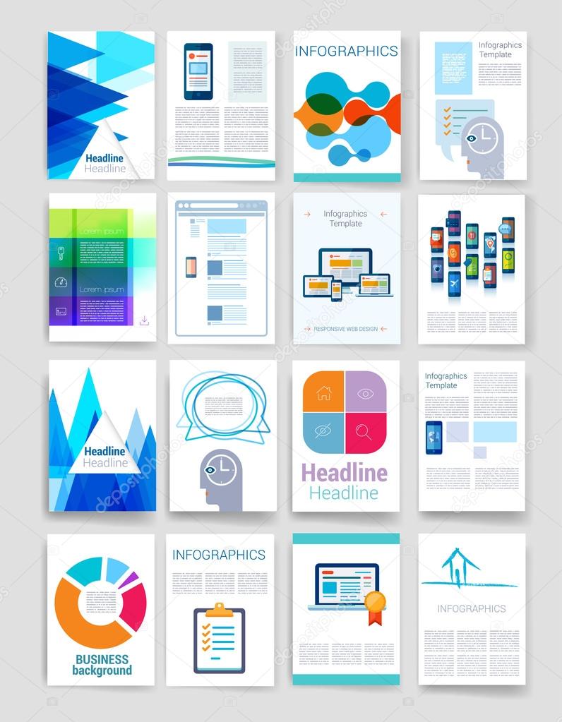 Templates. Set of Flyer, Brochure Design Templates. Mobile Technologies, Applications and Infographic Concept. Modern flat design icons for mobile or smartphone on a light background.