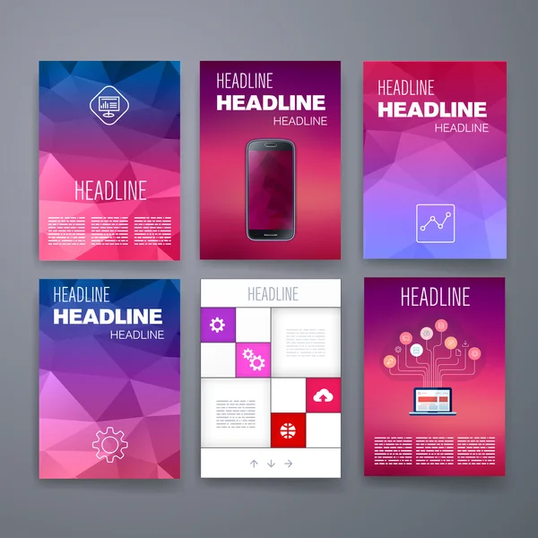 Vorlagen. Design-Set von Web, E-Mail, Broschüren. mobil, technologie, infografisches konzept. moderne Flach- und Liniensymbole. App ui interface mockup. Webdesign. — Stockvektor