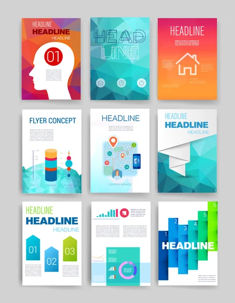 Vorlagen. Design-Set von Web, E-Mail, Broschüren. mobil, technologie, infografisches konzept. moderne Flach- und Liniensymbole. App ui interface mockup. Webdesign. — Stockvektor