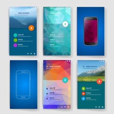 Templates. Design Set of Web, Mail, Brochures. Mobile, Technology, Infographic Concept. Modern flat and line icons. App UI interface mockup. Web ux design.