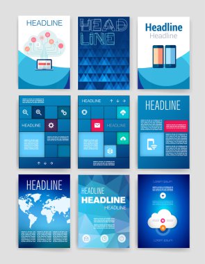 Templates. Design Set of Web, Mail, Brochures. Mobile, Technology, Infographic Concept. Modern flat and line icons. App UI interface mockup. Web ux design.