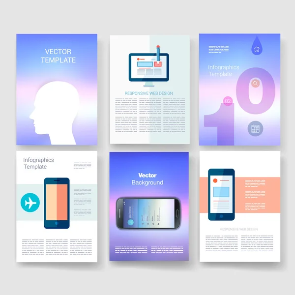 Templates. Design Set of Web, Mail, Brochures. Mobile, Technology, Infographic Concept. Modern flat and line icons. App UI interface mockup. Web ux design. — Stock vektor