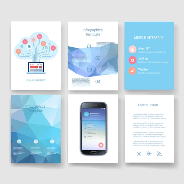 Templates. Design Set of Web, Mail, Brochures. Mobile, Technology, Infographic Concept. Modern flat and line icons. App UI interface mockup. Web ux design. — Stock vektor