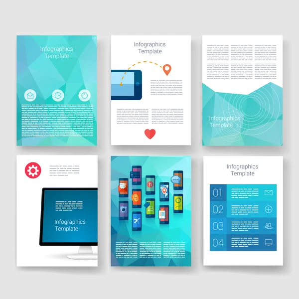 Vorlagen. Design-Set von Web, E-Mail, Broschüren. mobil, technologie, infografisches konzept. moderne Flach- und Liniensymbole. App ui interface mockup. Webdesign. — Stockvektor