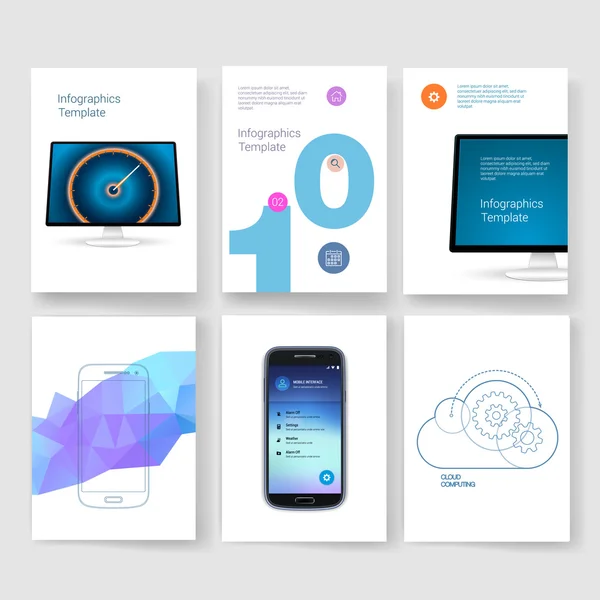 Templates. Design Set of Web, Mail, Brochures. Mobile, Technology, Infographic Concept. Modern flat and line icons. App UI interface mockup. Web ux design. — ストックベクタ