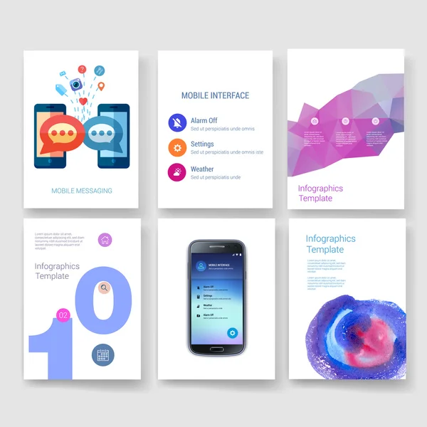 Templates. Design Set of Web, Mail, Brochures. Mobile, Technology, Infographic Concept. Modern flat and line icons. App UI interface mockup. Web ux design. — 图库矢量图片