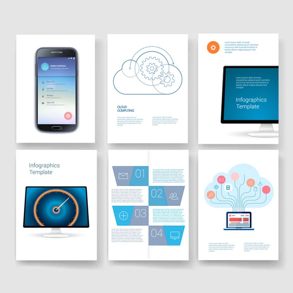 Vorlagen. Design-Set von Web, E-Mail, Broschüren. mobil, technologie, infografisches konzept. moderne Flach- und Liniensymbole. App ui interface mockup. Webdesign. — Stockvektor