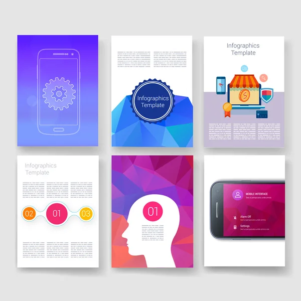 Templates. Design Set of Web, Mail, Brochures. Mobile, Technology, Infographic Concept. Modern flat and line icons. App UI interface mockup. Web ux design. — Stockvector