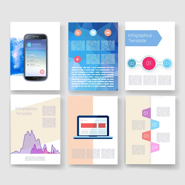 Templates. Design Set of Web, Mail, Brochures. Mobile, Technology, Infographic Concept. Modern flat and line icons. App UI interface mockup. Web ux design. — ストックベクタ