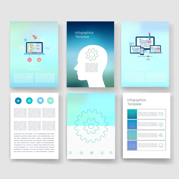 Vorlagen. Design-Set von Web, E-Mail, Broschüren. mobil, technologie, infografisches konzept. moderne Flach- und Liniensymbole. App ui interface mockup. Webdesign. — Stockvektor