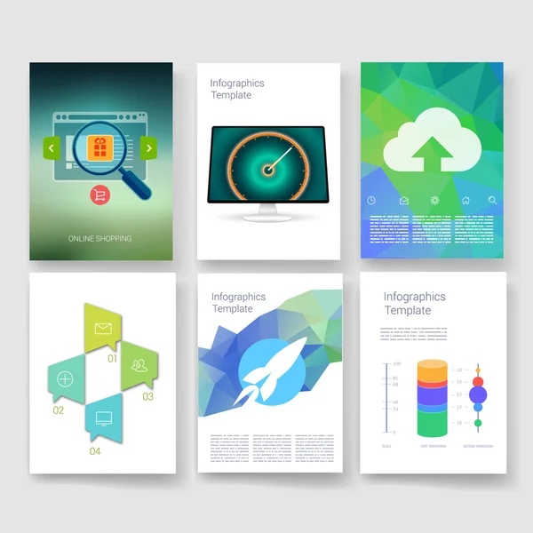 Vorlagen. Design-Set von Web, E-Mail, Broschüren. mobil, technologie, infografisches konzept. moderne Flach- und Liniensymbole. App ui interface mockup. Webdesign. — Stockvektor