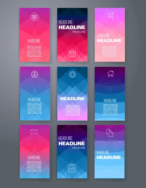 Vorlagen. Design-Set von Web, E-Mail, Broschüren. mobil, technologie, infografisches konzept. moderne Flach- und Liniensymbole. App ui interface mockup. Webdesign. — Stockvektor