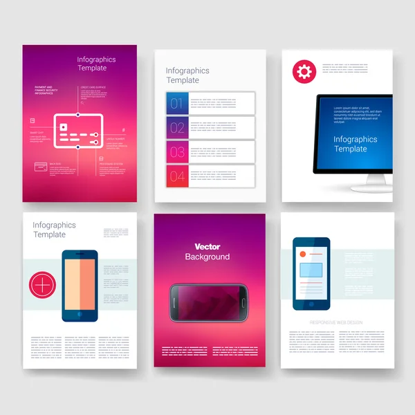 Templates. Design Set of Web, Mail, Brochures. Mobile, Technology, Infographic Concept. Modern flat and line icons. App UI interface mockup. Web ux design. — ストックベクタ