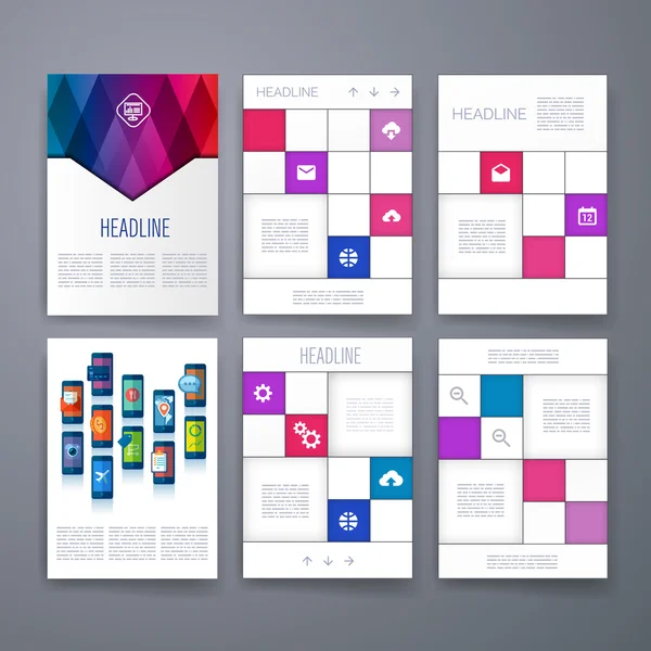 Templates. Design Set of Web, Mail, Brochures. Mobile, Technology, Infographic Concept. Modern flat and line icons. App UI interface mockup. Web ux design. — Διανυσματικό Αρχείο