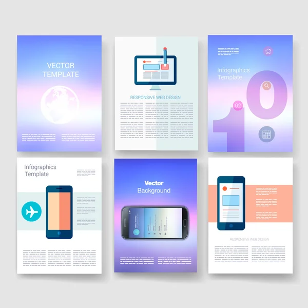 Templates. Design Set of Web, Mail, Brochures. Mobile, Technology, Infographic Concept. Modern flat and line icons. App UI interface mockup. Web ux design. — ストックベクタ