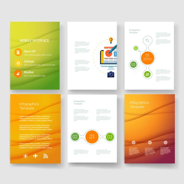 Templates. Design Set of Web, Mail, Brochures. Mobile, Technology, Infographic Concept. Modern flat and line icons. App UI interface mockup. Web ux design. — Διανυσματικό Αρχείο