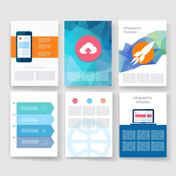 Vorlagen. Design-Set von Web, E-Mail, Broschüren. mobil, technologie, infografisches konzept. moderne Flach- und Liniensymbole. App ui interface mockup. Webdesign. — Stockvektor