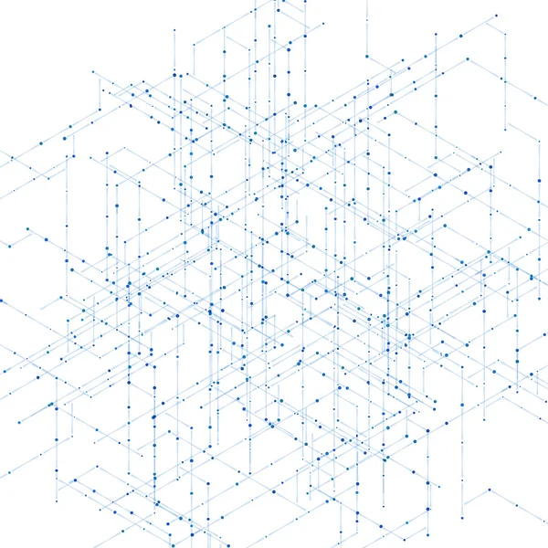 Astratto computer isometrico generato 3D blueprint visualizzazione linee di sfondo. Illustrazione vettoriale per lo sfondamento tecnologico . — Vettoriale Stock