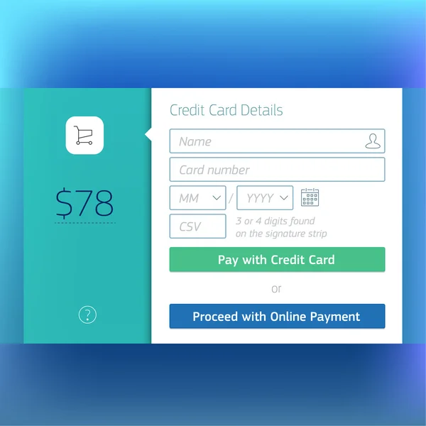 Moderna interfaccia utente modello di schermo della carta di credito per smartphone o sito web. Trasparente design materiale sfocato ui con icone . — Vettoriale Stock