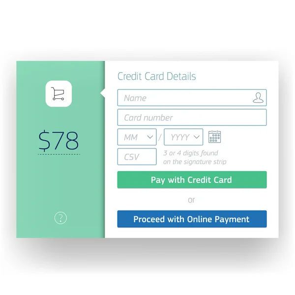 Modelo de pagamento moderno do cartão de crédito da tela da interface do usuário para o telefone inteligente móvel ou o Web site. UI de design de material desfocado transparente com ícones . — Vetor de Stock