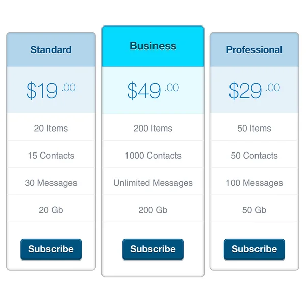 Modelo de inscrição de preço de tela de interface de usuário moderno para telefone inteligente móvel ou site. UI de design de material desfocado transparente com ícones . — Vetor de Stock