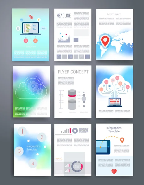 Plantillas de tecnología informática. Folleto vectorial, folleto, portada para impresión, concepto de marketing web. Piso moderno — Archivo Imágenes Vectoriales