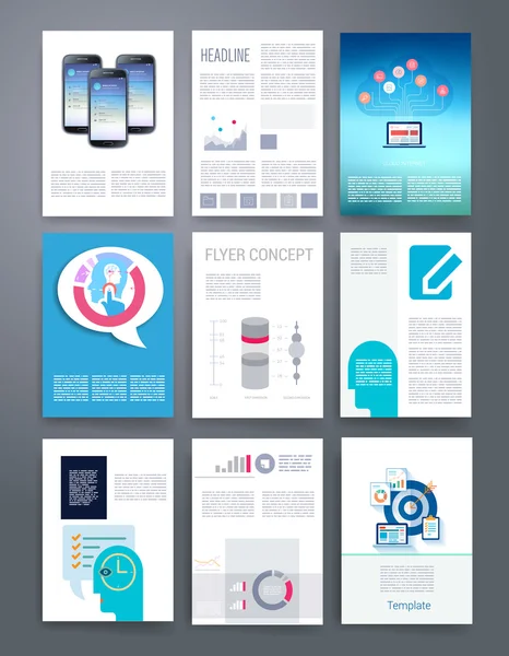 Plantillas de tecnología informática. Folleto vectorial, folleto, portada para impresión, concepto de marketing web. Piso moderno — Archivo Imágenes Vectoriales