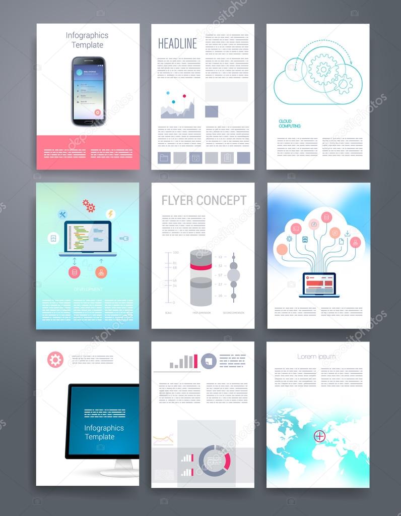 Computer Technology Templates. Vector flyer, brochure, cover for print, web marketing concept. Modern flat